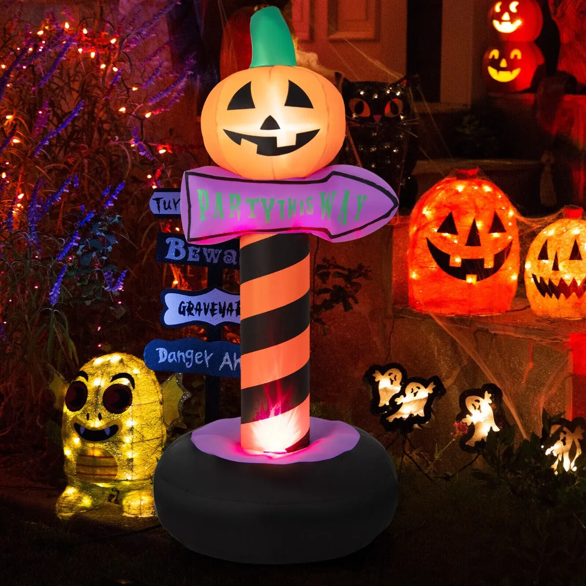 180 cm Halloween Inflatable Pumpkin Road Sign Festival Decoration LED