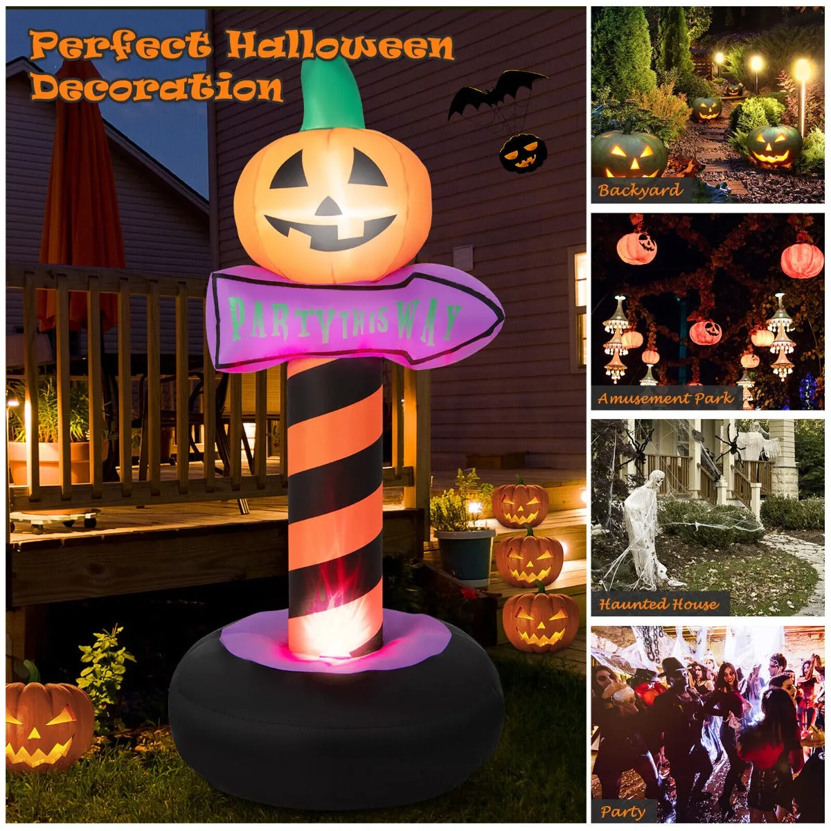 180 cm Halloween Inflatable Pumpkin Road Sign Festival Decoration LED