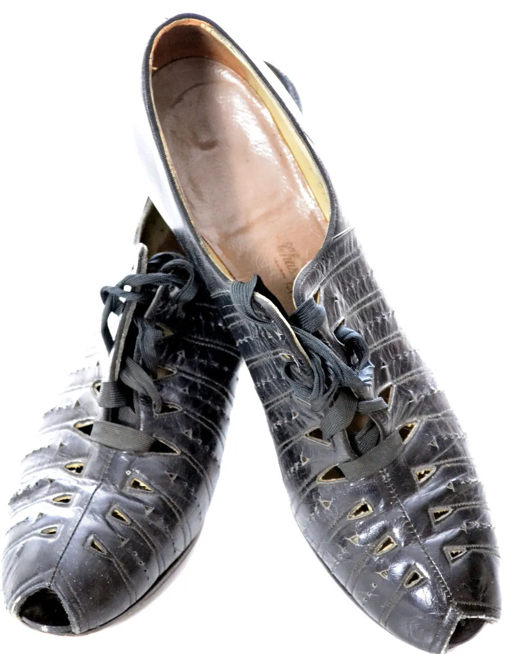 1930s Lace Up Vintage Peep Toe Shoes from Shoe Saver 8N