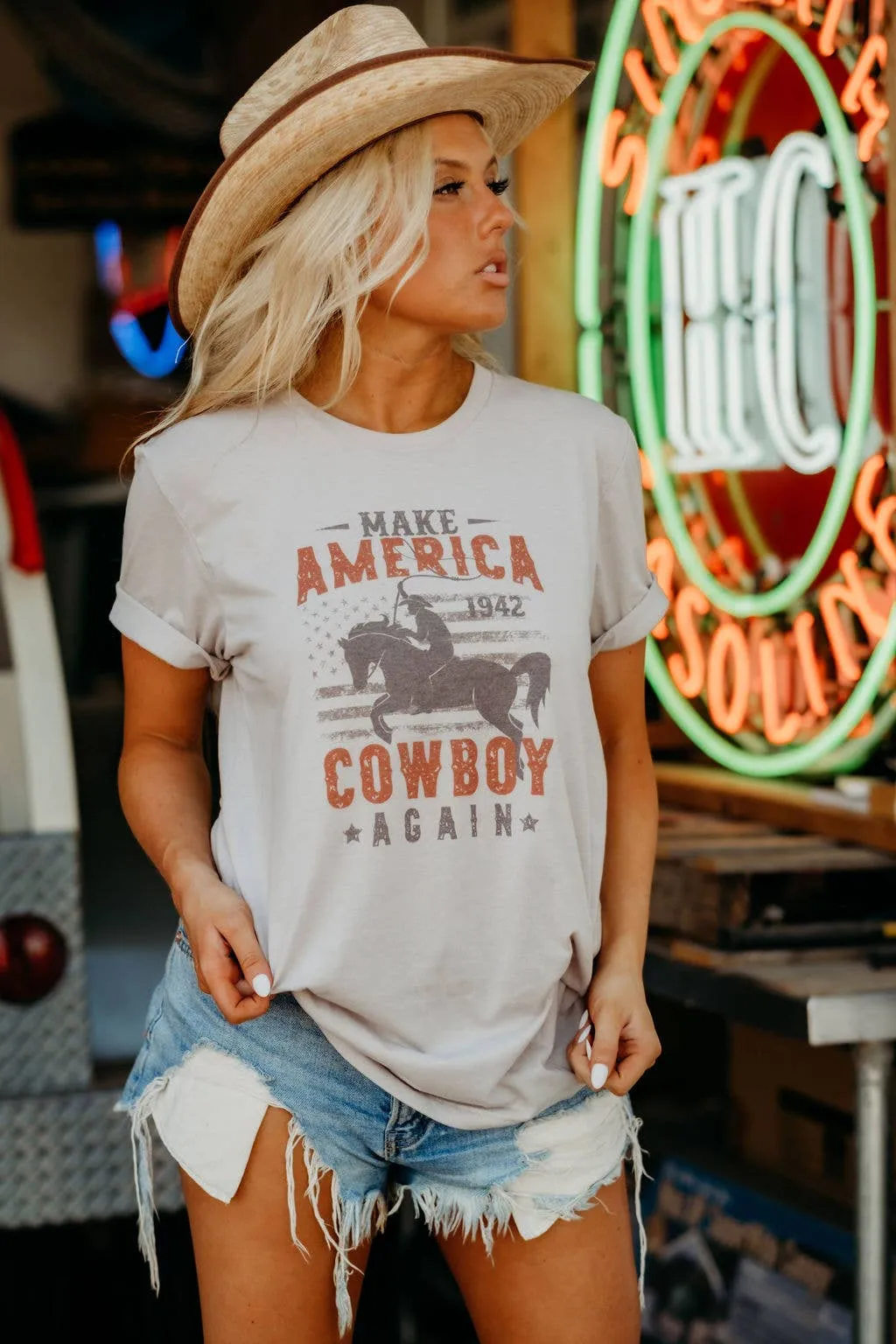 1942 America Cowboy Western Tshirt (Cool Grey)