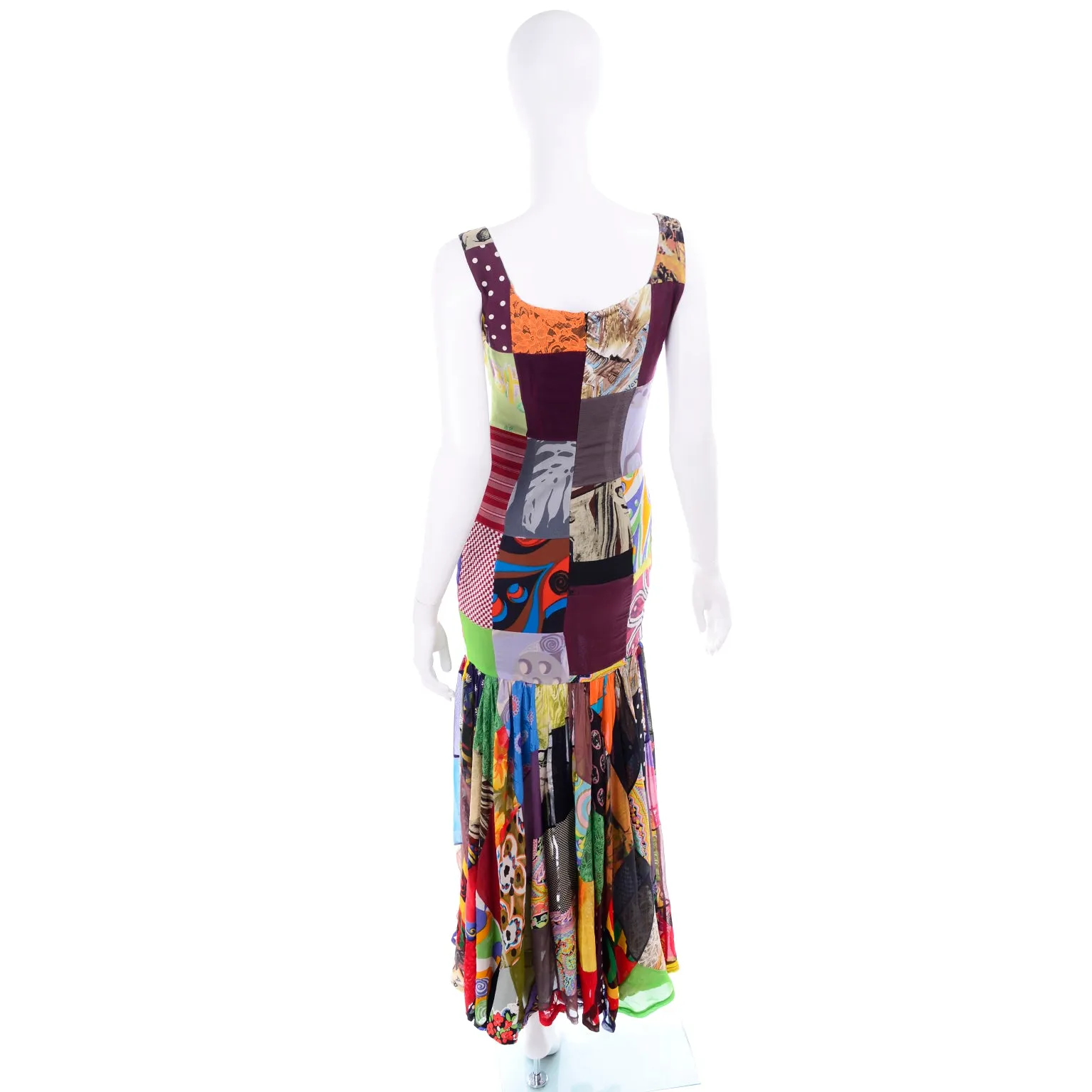 1993 Dolce & Gabbana Vintage Spring Patchwork Print Silk Dress