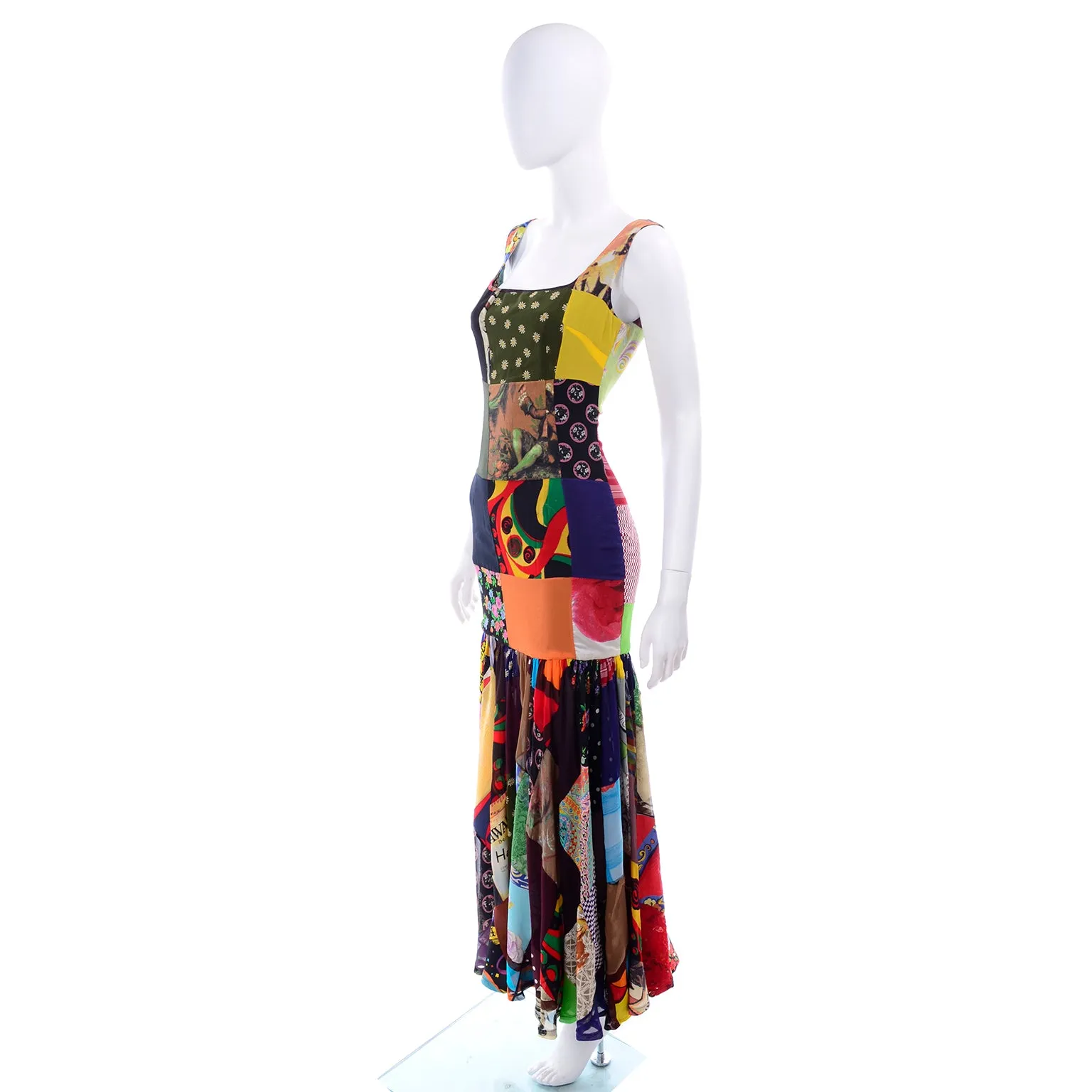 1993 Dolce & Gabbana Vintage Spring Patchwork Print Silk Dress