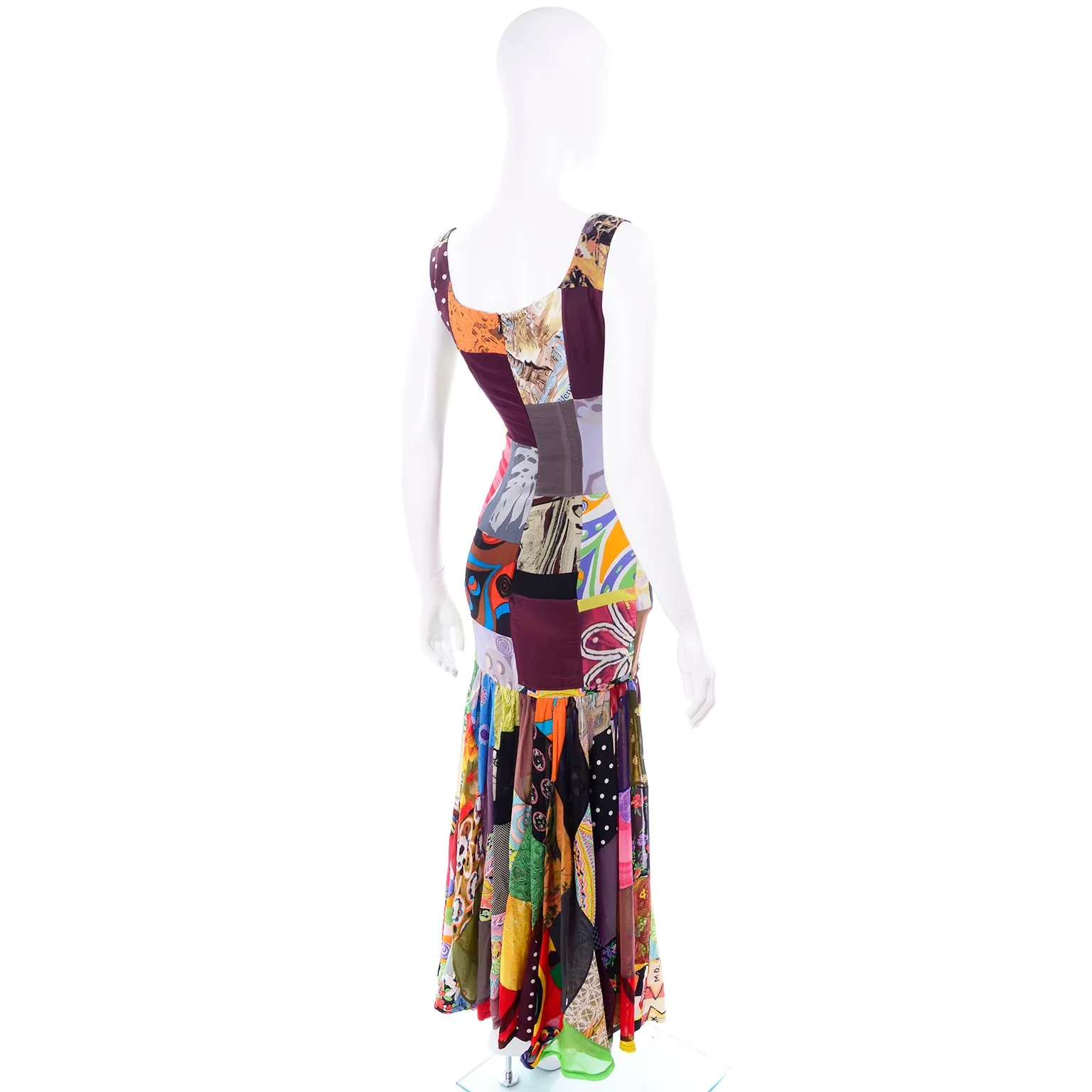 1993 Dolce & Gabbana Vintage Spring Patchwork Print Silk Dress