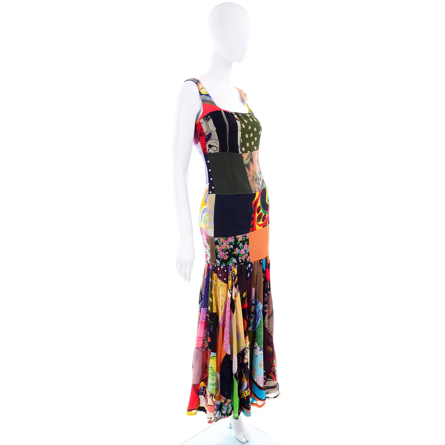 1993 Dolce & Gabbana Vintage Spring Patchwork Print Silk Dress