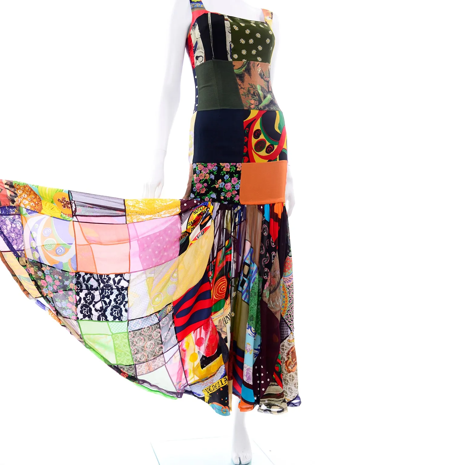 1993 Dolce & Gabbana Vintage Spring Patchwork Print Silk Dress