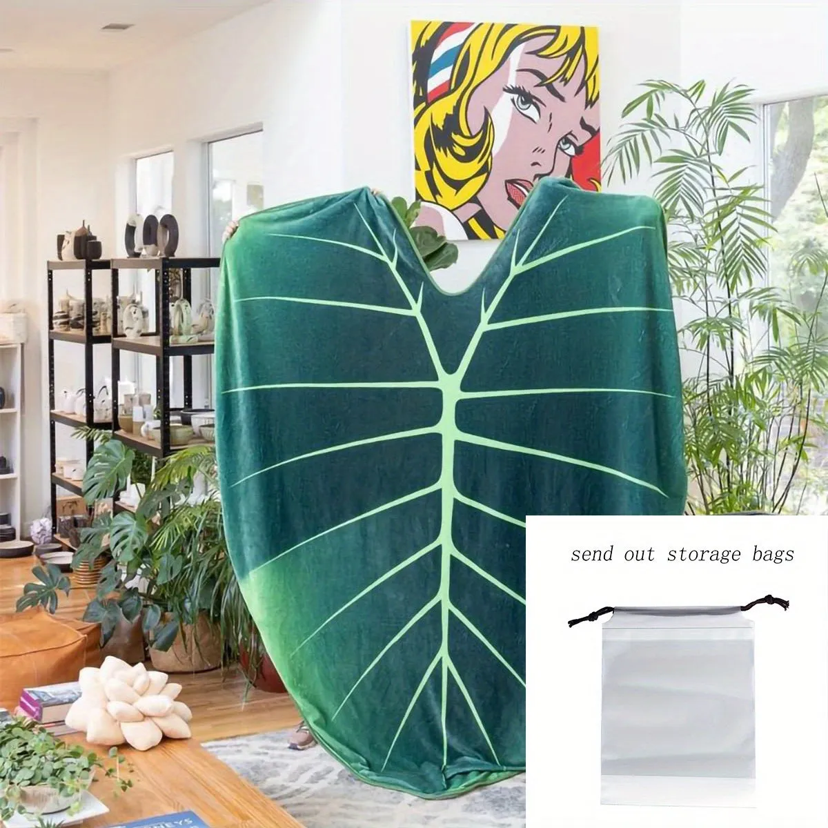 1pc Vibrant Green Leaf-Shaped Plush Blanket - Soft, Warm, Cozy Throw for Couch, Bed, Sofa, Traveling, and Outdoor Activities - Perfect for Chilly Evenings, Camping, and Picnics