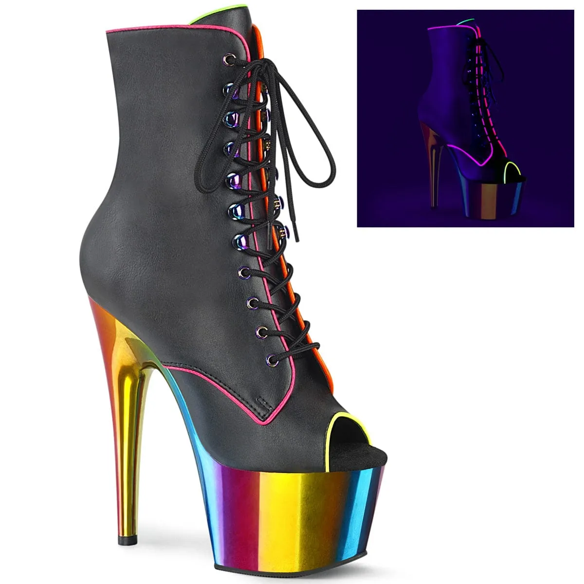 ADORE-1021RC-02 Black Faux Leather/Rainbow Chrome