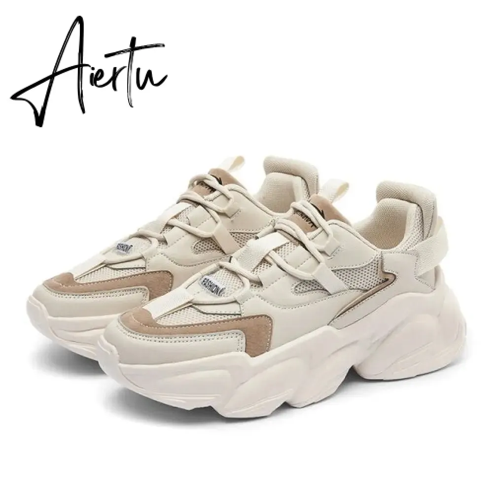 Aiertu Women's Vulcanize Shoes Platform Chunky Sneakers,off white Brown Sports Shoes,Comfort Casual High Sneaker Women Vulcanize Sneake