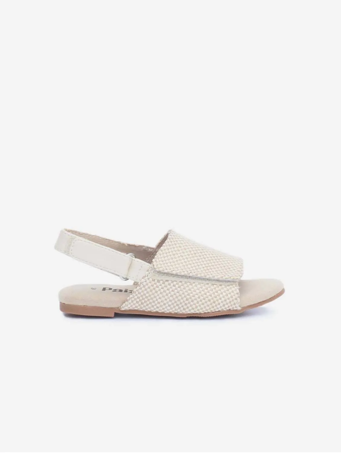 Ammos Hessian & Vegan Leather Velcro Kids Sandals | Beige Hessian