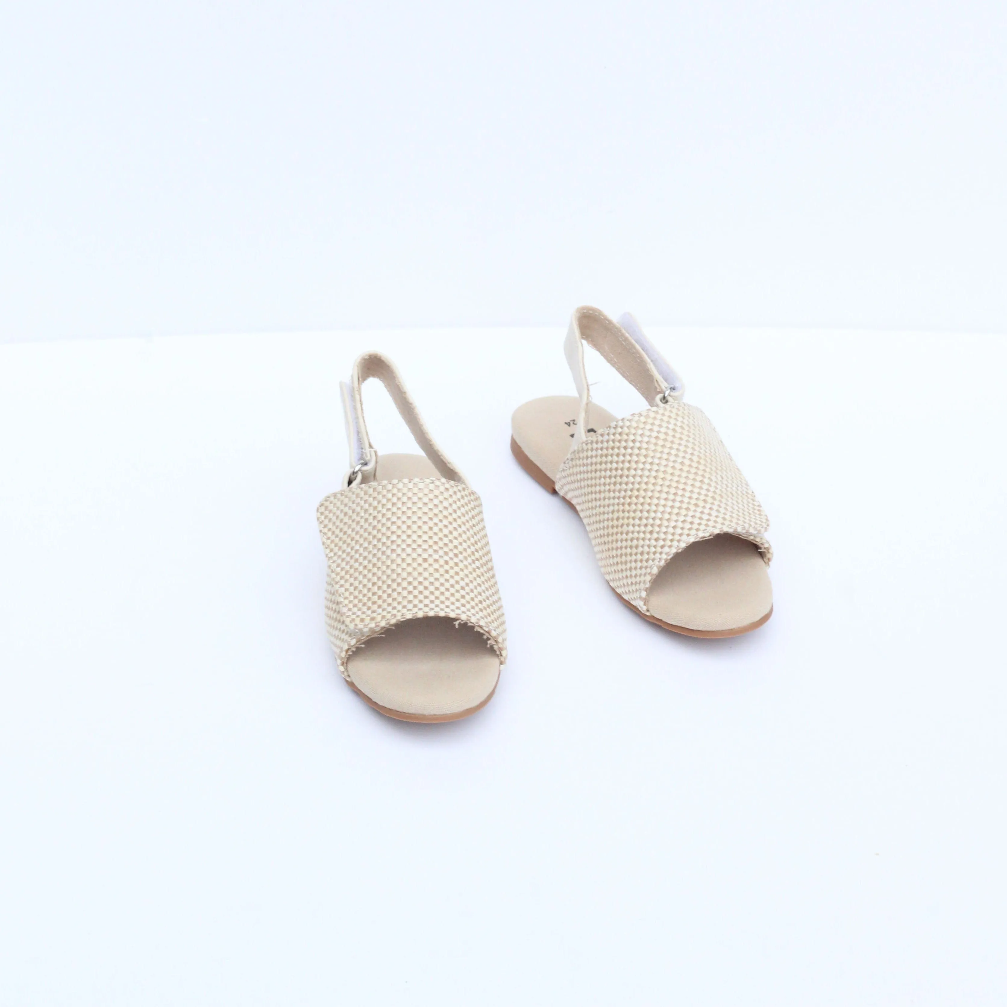 Ammos Hessian & Vegan Leather Velcro Kids Sandals | Beige Hessian