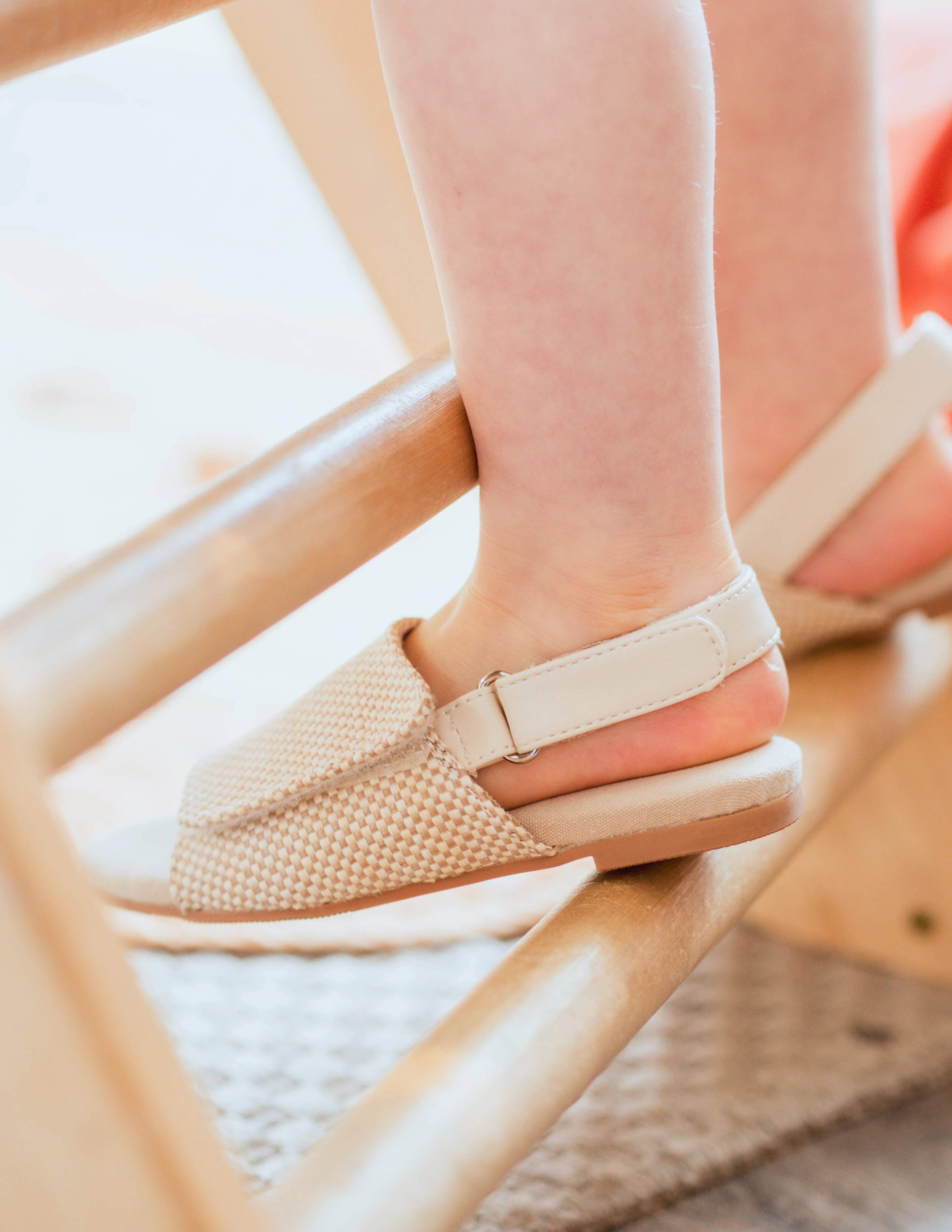 Ammos Hessian & Vegan Leather Velcro Kids Sandals | Beige Hessian