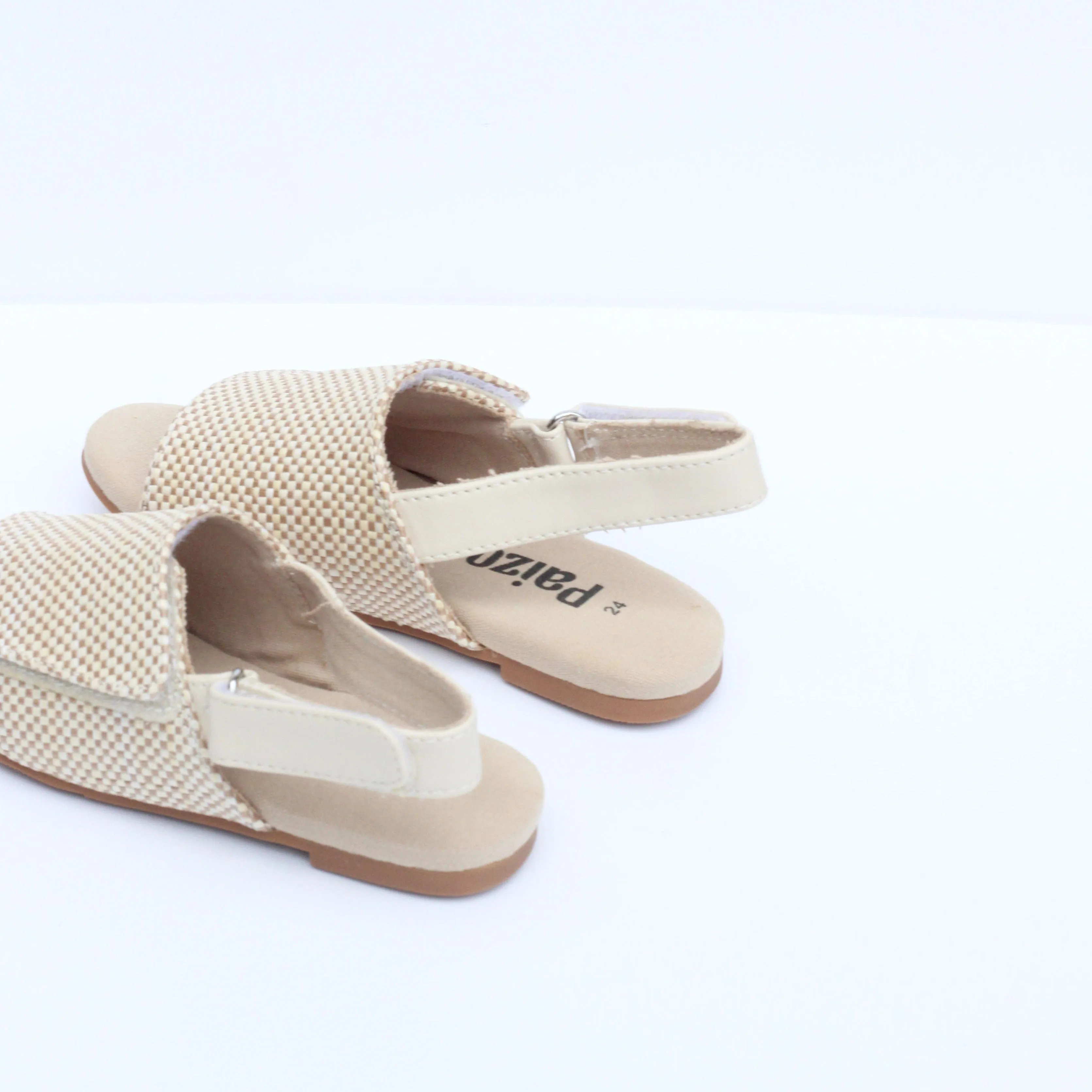 Ammos Hessian & Vegan Leather Velcro Kids Sandals | Beige Hessian