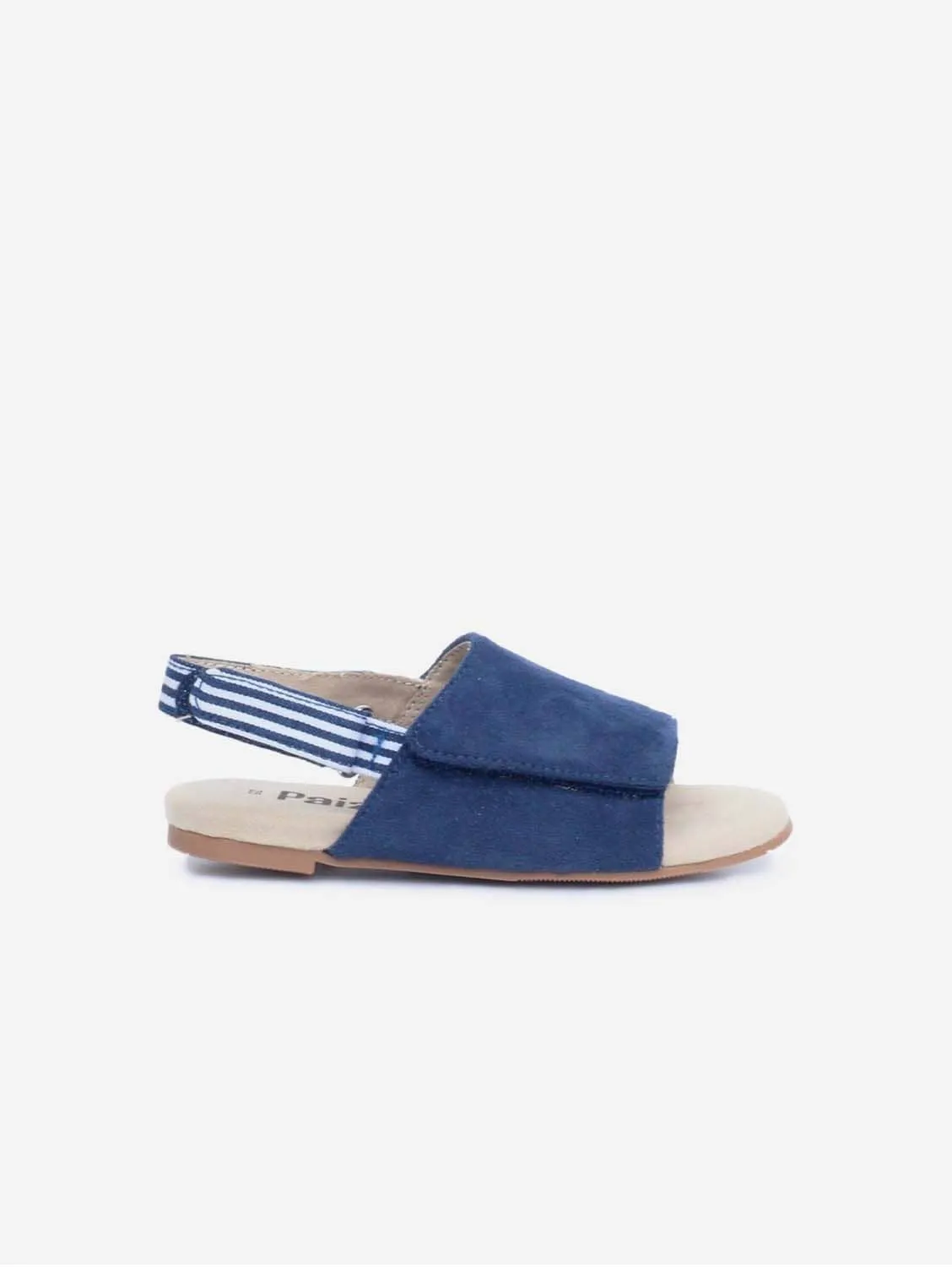 Ammos Vegan Suede Velcro Kids Sandals | Blue Stripe