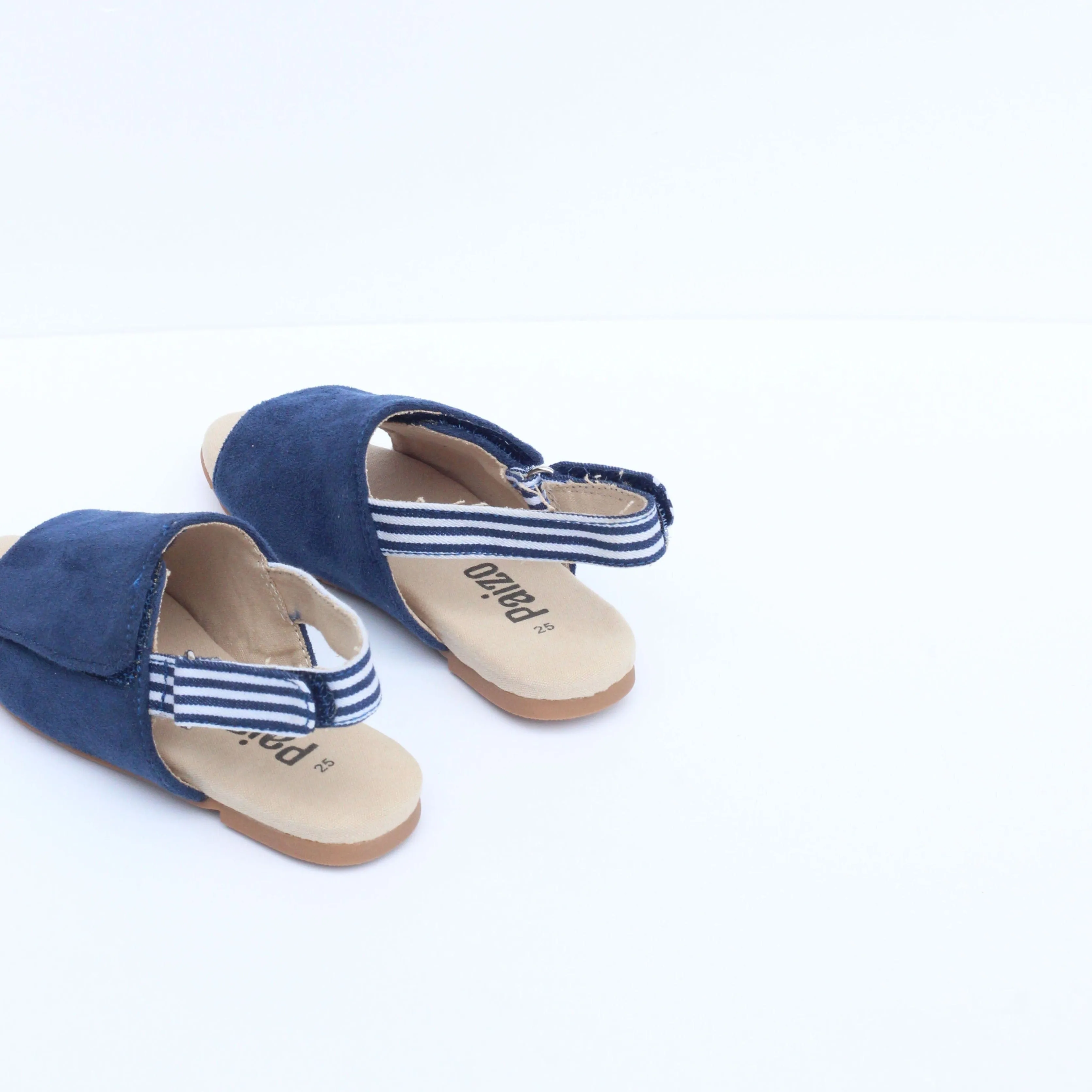 Ammos Vegan Suede Velcro Kids Sandals | Blue Stripe