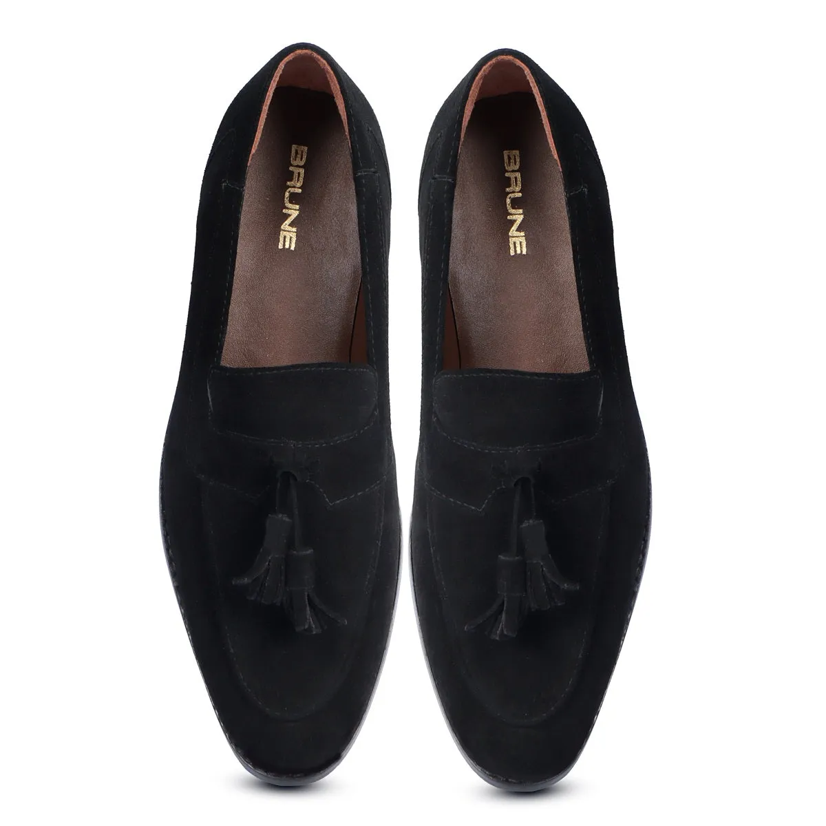 Apron Toe Tassel Slip-On Shoes For Men in Black Suede Leather