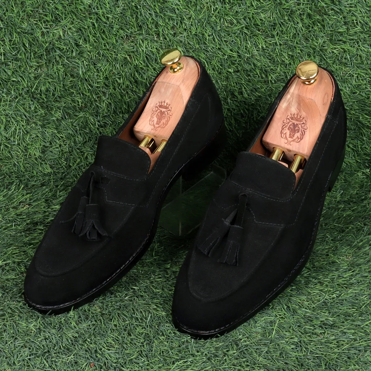 Apron Toe Tassel Slip-On Shoes For Men in Black Suede Leather