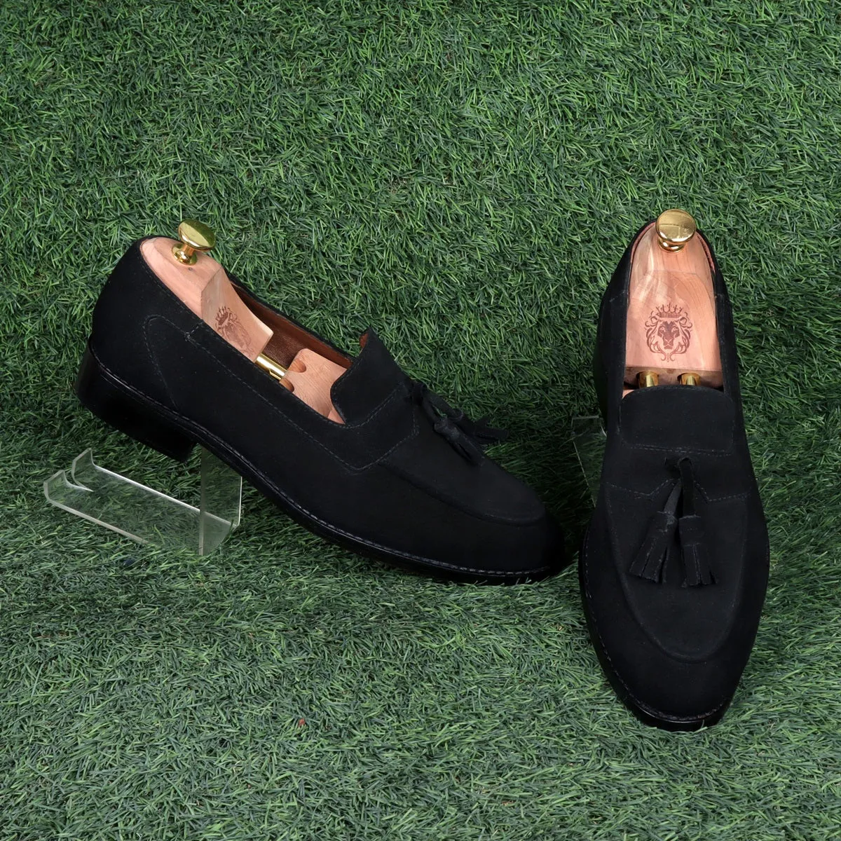 Apron Toe Tassel Slip-On Shoes For Men in Black Suede Leather