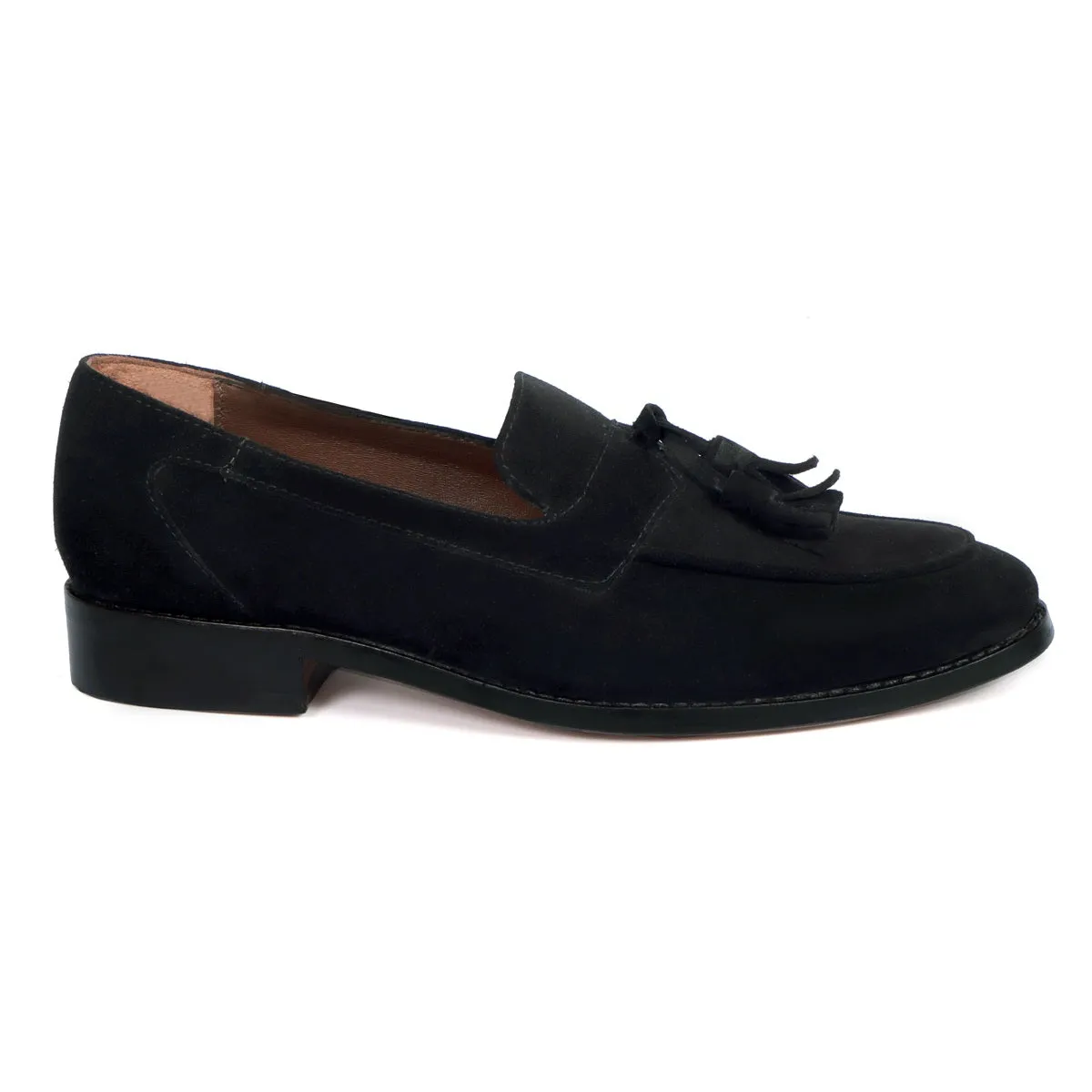 Apron Toe Tassel Slip-On Shoes For Men in Black Suede Leather