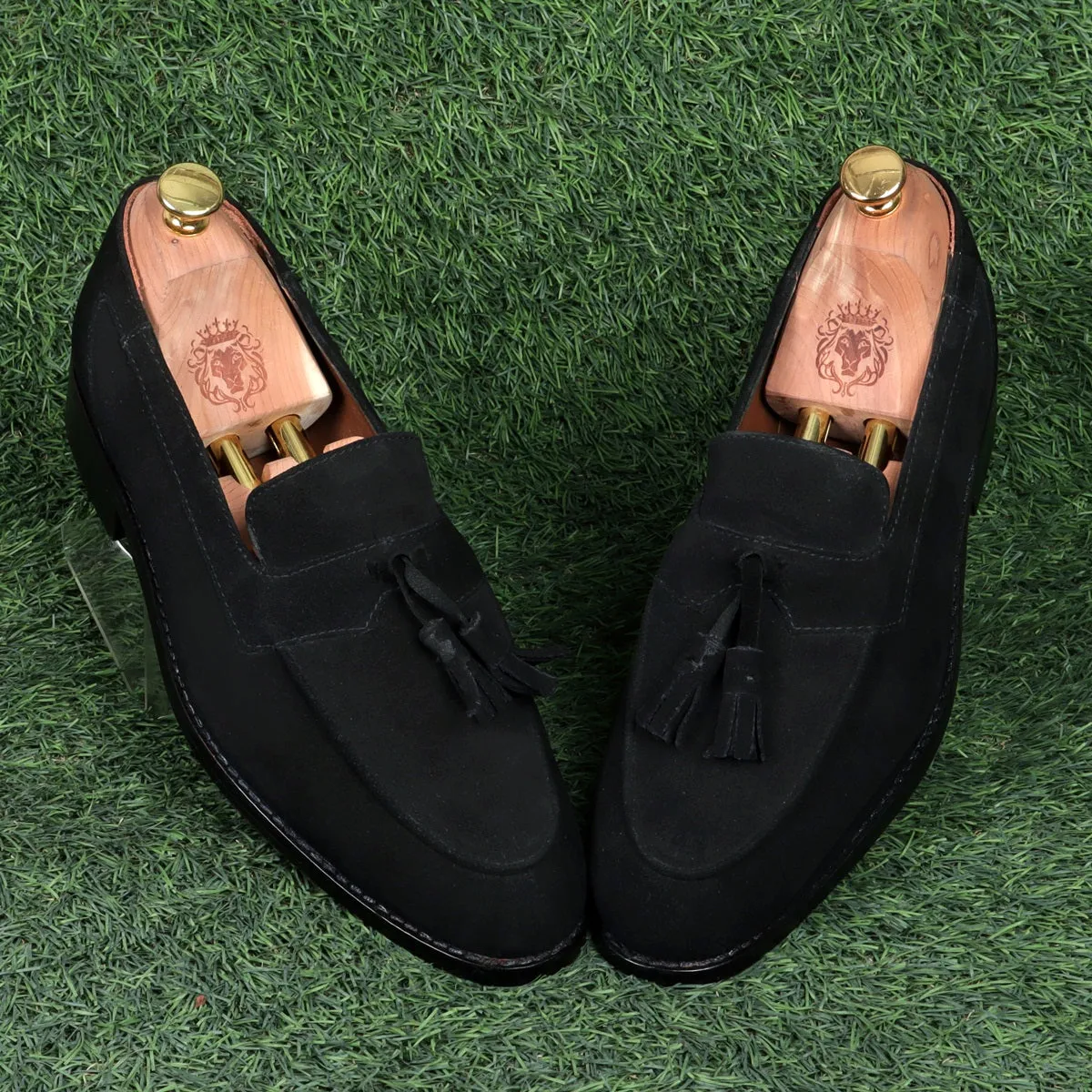 Apron Toe Tassel Slip-On Shoes For Men in Black Suede Leather