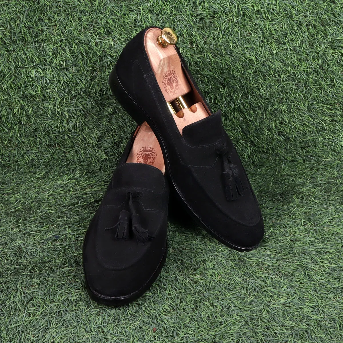 Apron Toe Tassel Slip-On Shoes For Men in Black Suede Leather