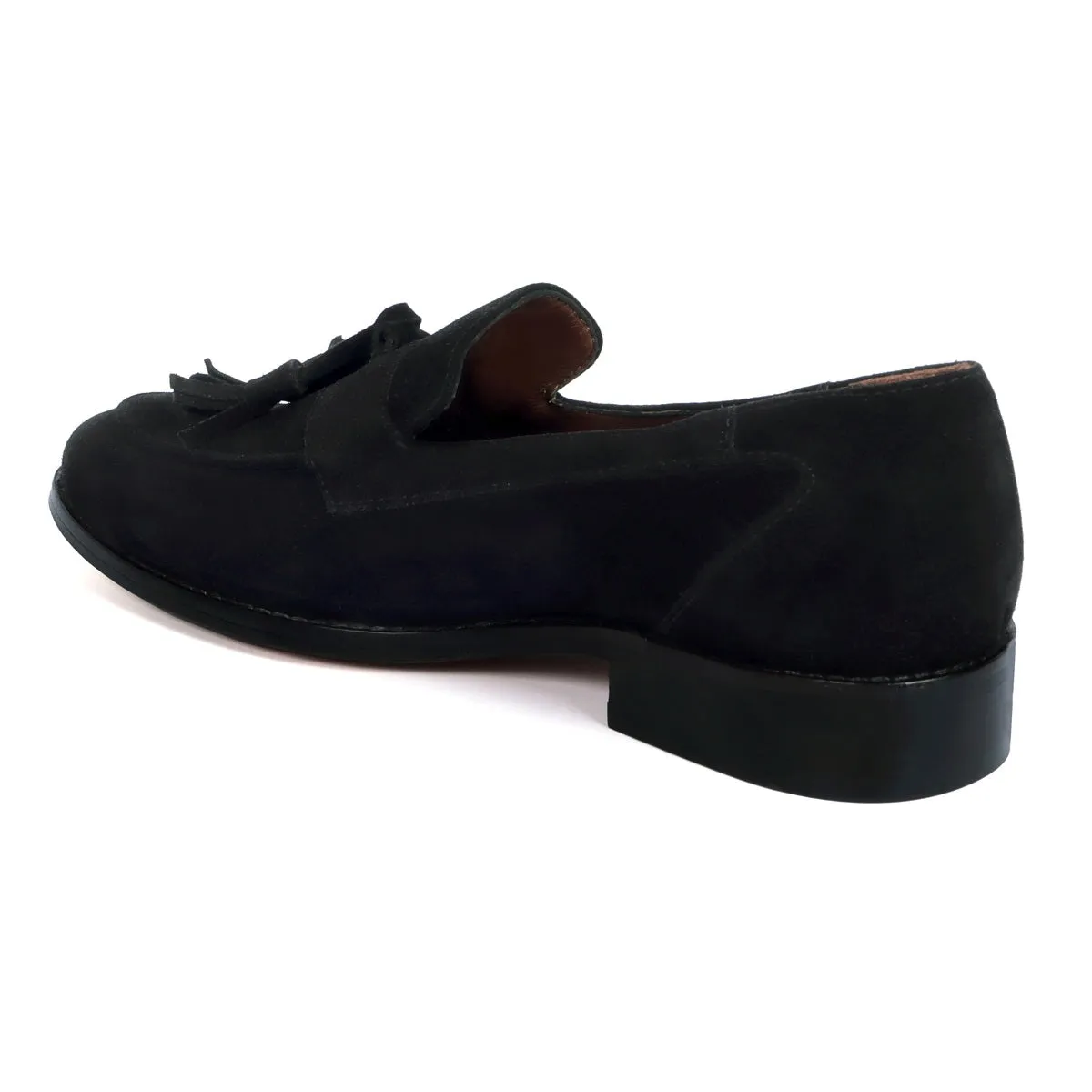 Apron Toe Tassel Slip-On Shoes For Men in Black Suede Leather