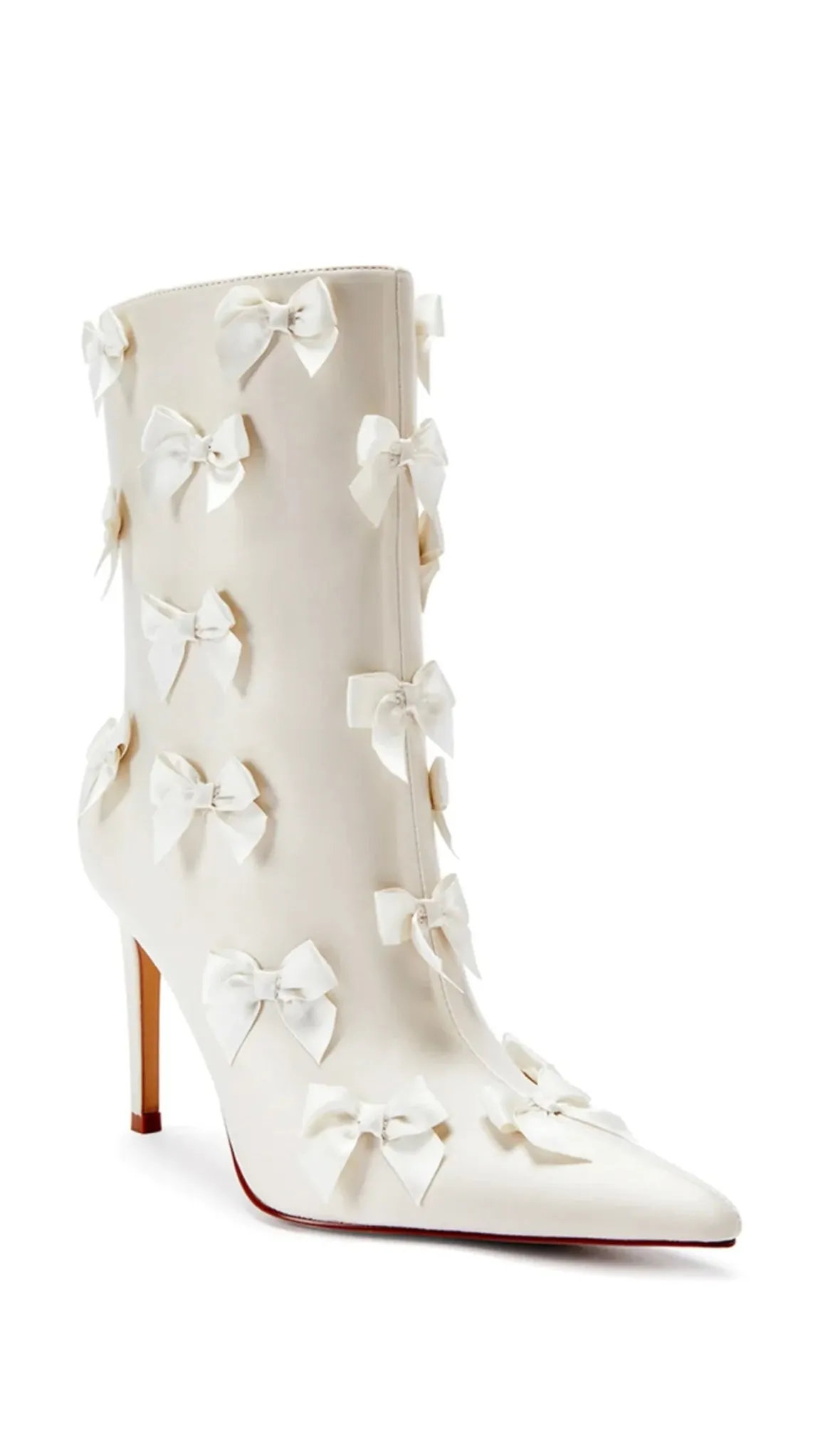 Azalea Wang Taf Cream Satin Bow Stiletto Booties