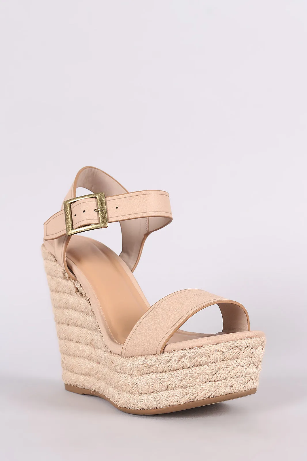 Bamboo Open Toe Ankle Strap Espadrille Wedge