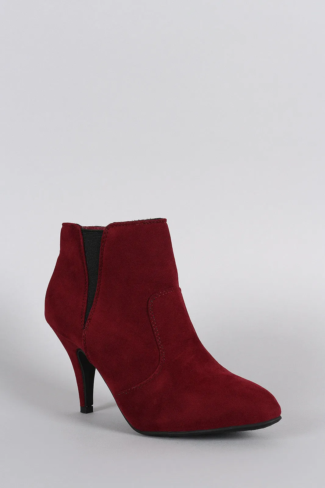 Bamboo Suede Elastic Gore Almond Toe Heeled Booties