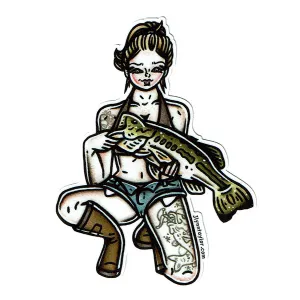 Bass Fishing Pinup Sticker