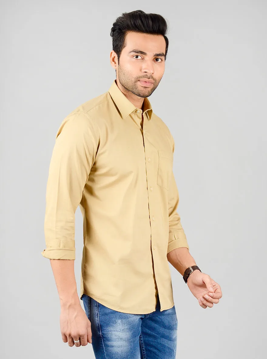 Beige Solid Slim Fit Casual Shirt | JadeBlue