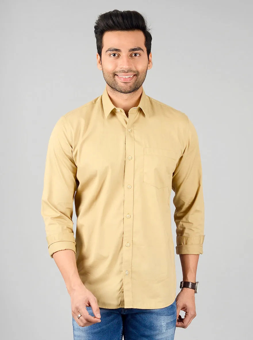 Beige Solid Slim Fit Casual Shirt | JadeBlue