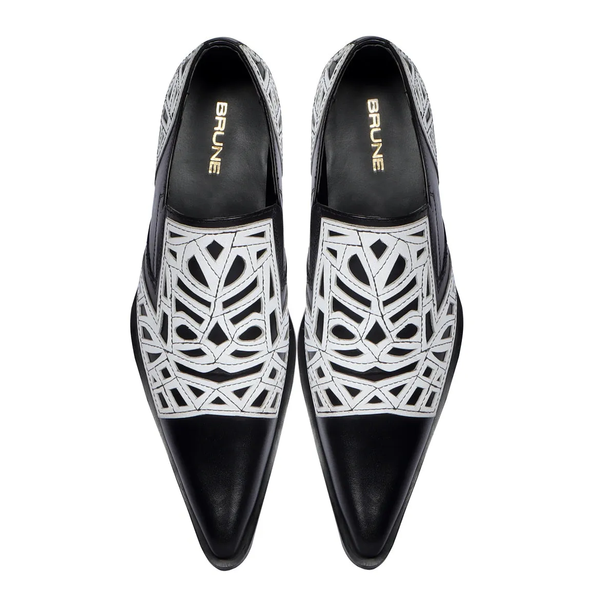 Black & White Leather Cowboy Western Style Formal Slip-on