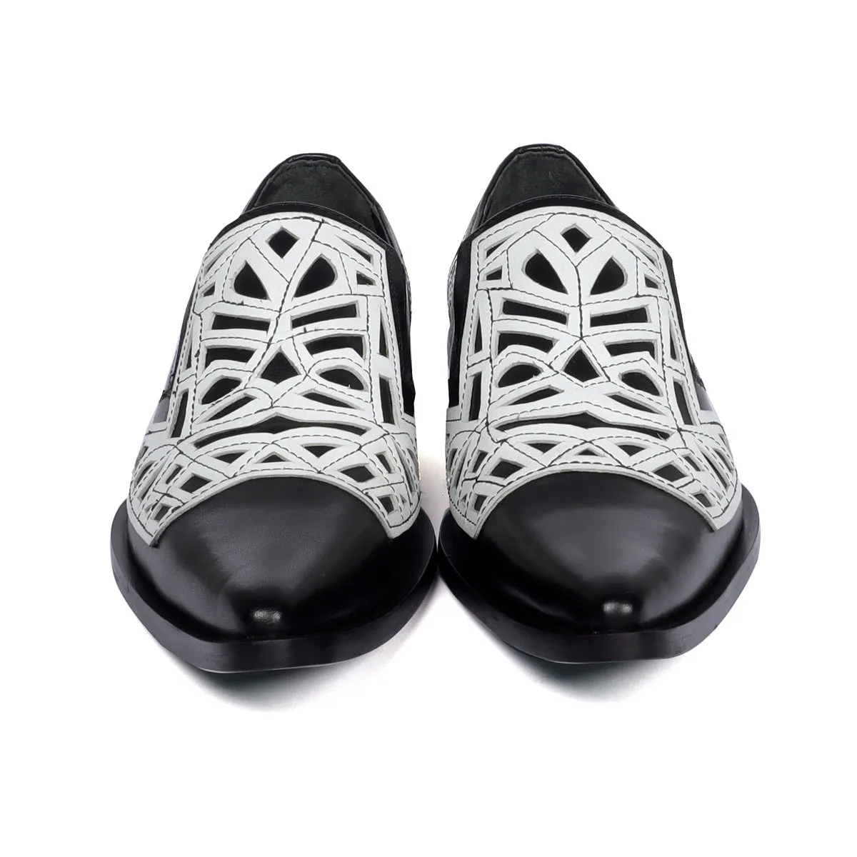 Black & White Leather Cowboy Western Style Formal Slip-on