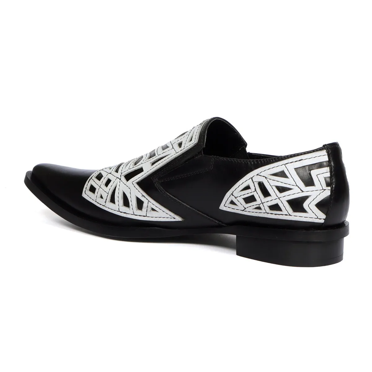 Black & White Leather Cowboy Western Style Formal Slip-on