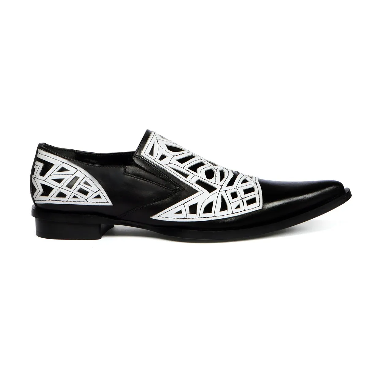 Black & White Leather Cowboy Western Style Formal Slip-on