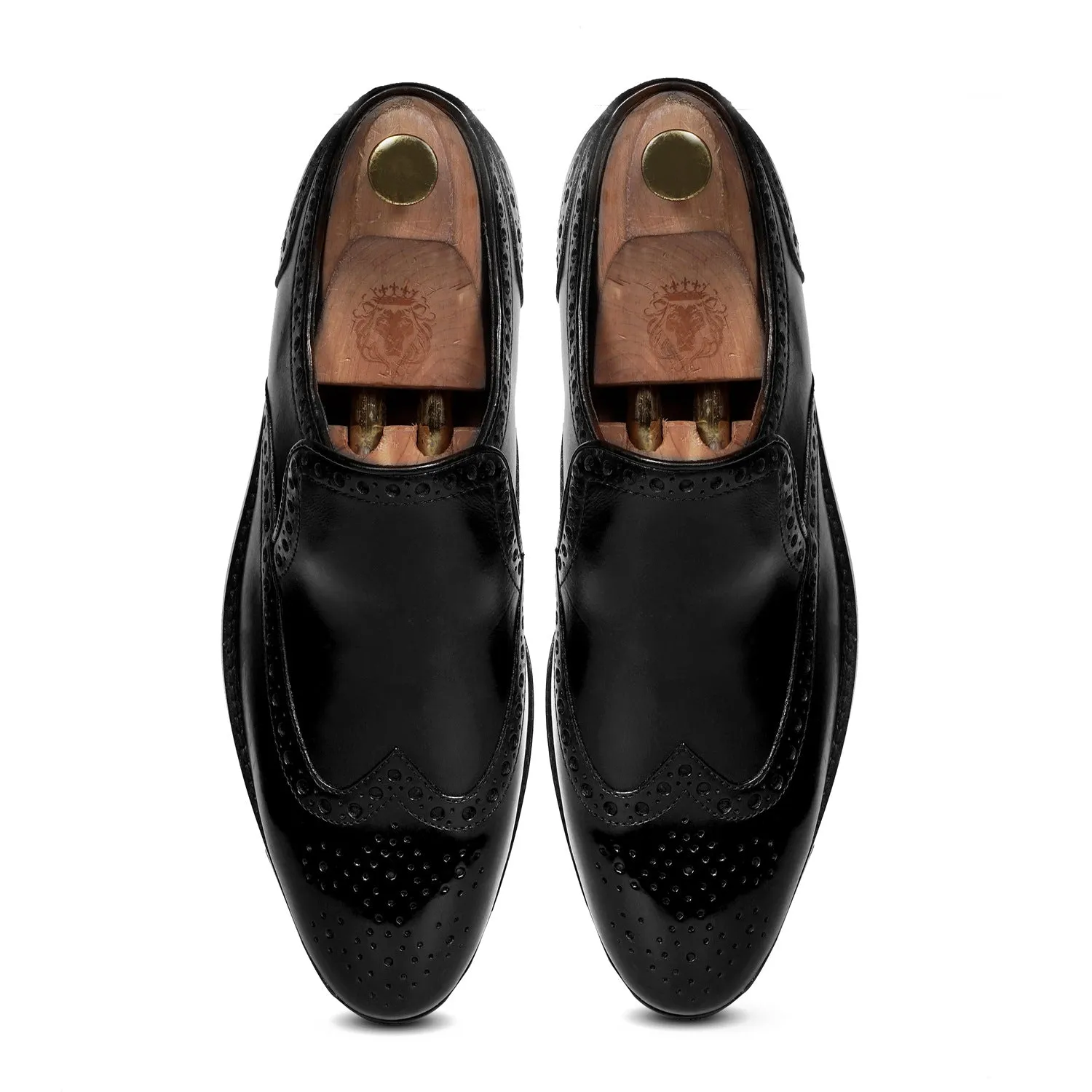 Black Formal Slip-On Shoe with Punching Brogue Design