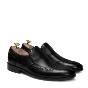 Black Formal Slip-On Shoe with Punching Brogue Design