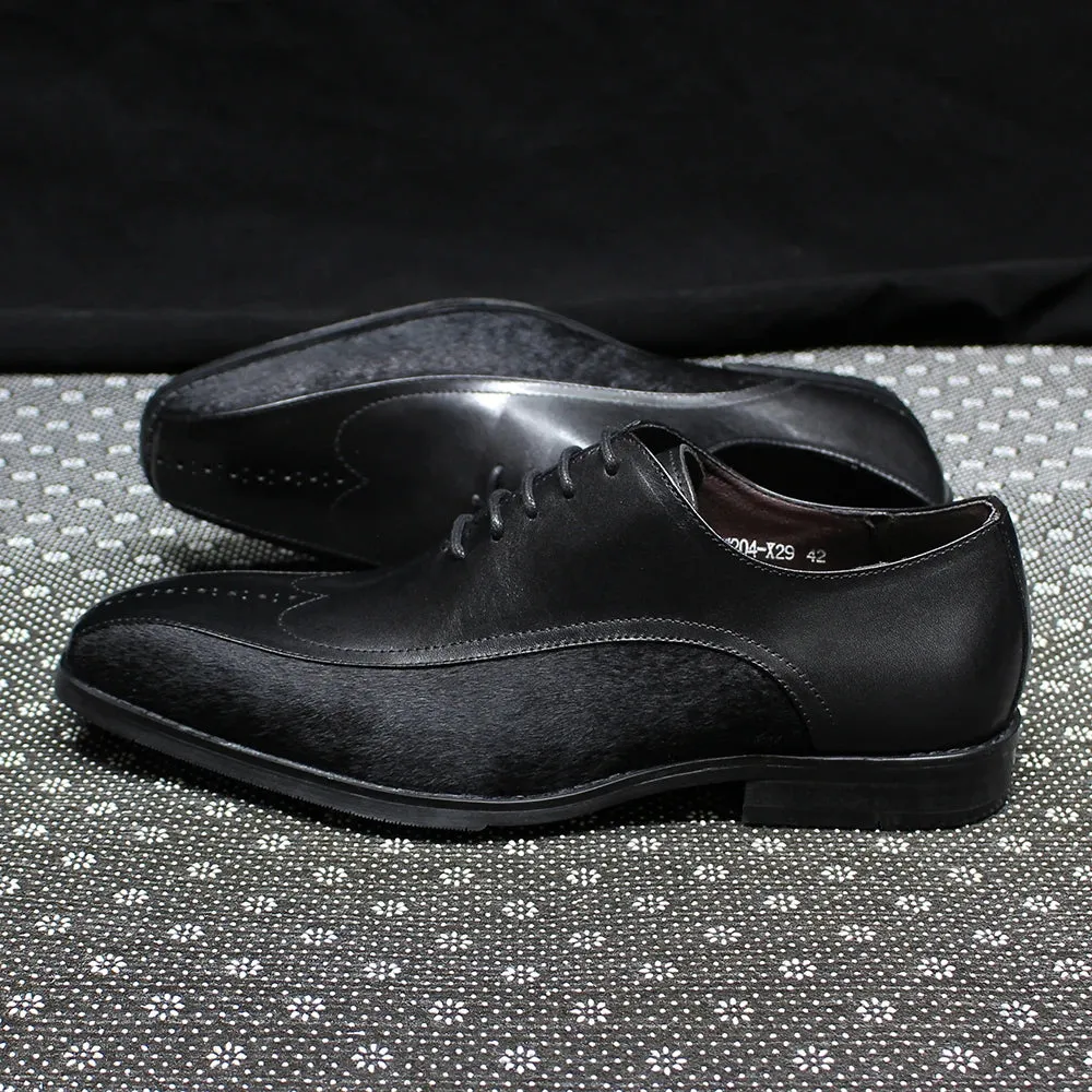 Black Genuine Leather Suede Brogue Shoes