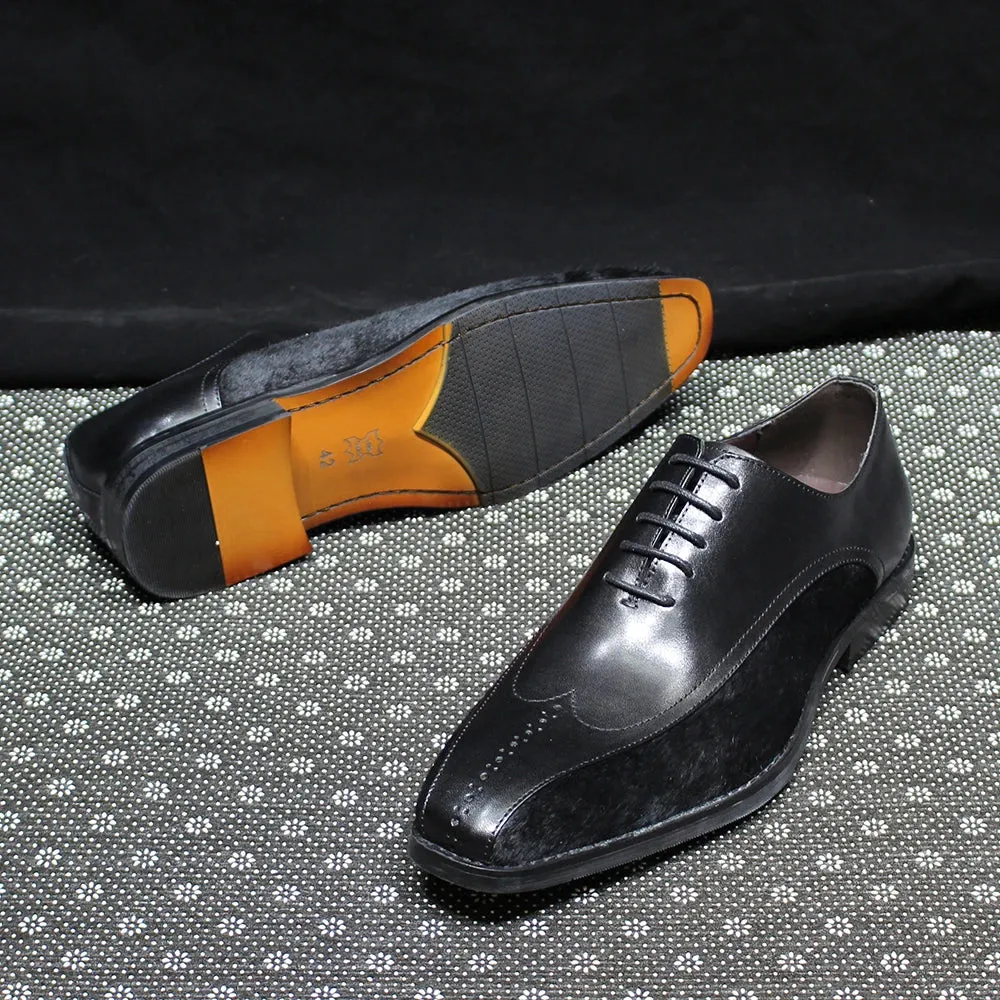 Black Genuine Leather Suede Brogue Shoes