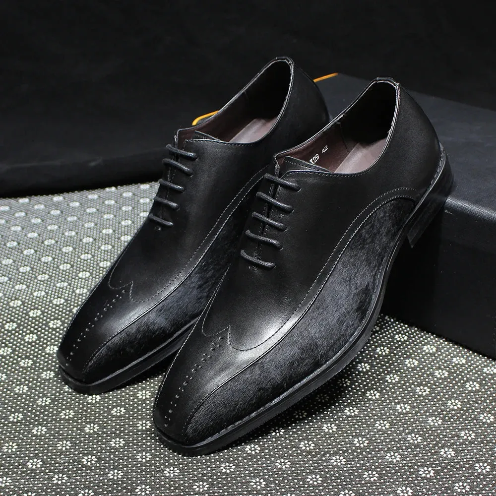 Black Genuine Leather Suede Brogue Shoes