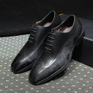 Black Genuine Leather Suede Brogue Shoes