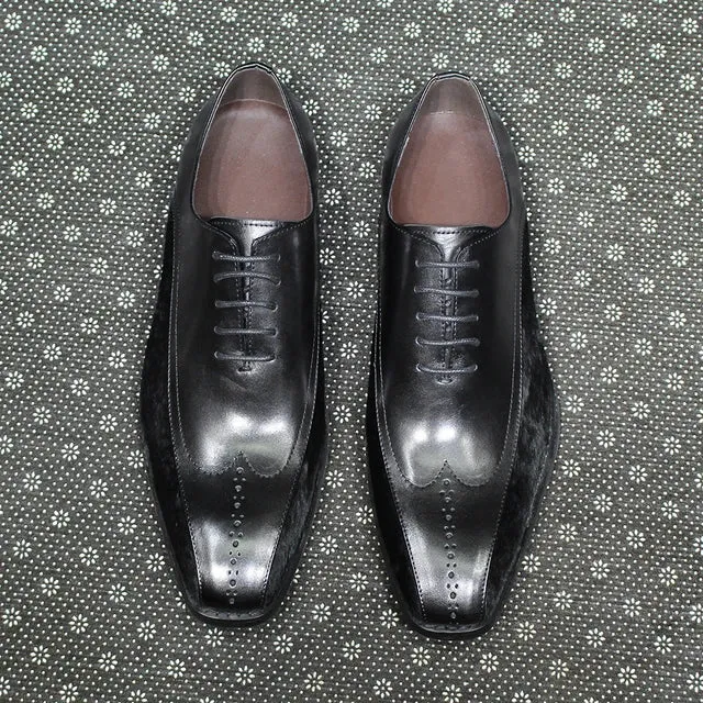 Black Genuine Leather Suede Brogue Shoes