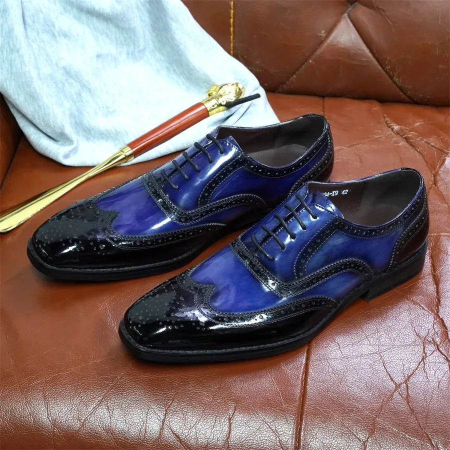 Blue-Black Patchwork Leather Shoes