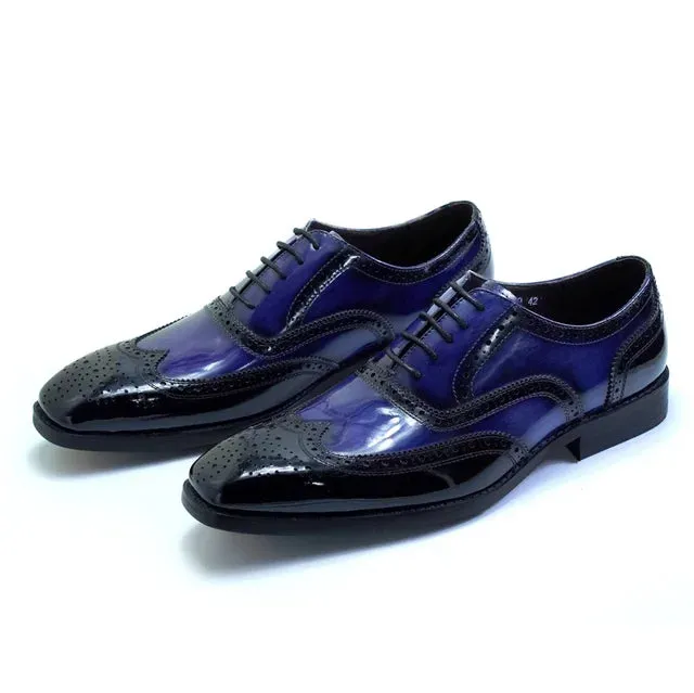 Blue-Black Patchwork Leather Shoes