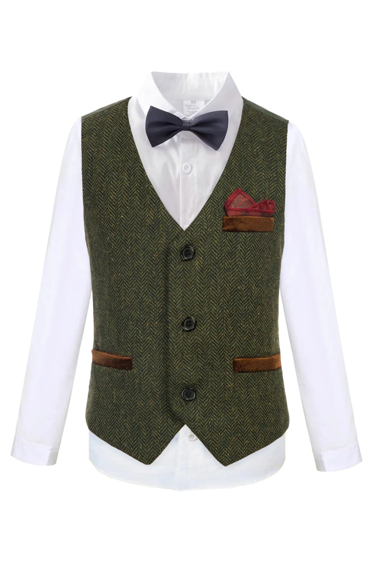 Boys Herringbone Tweed Suit Vest British Dress Waistcoat Wool Blend