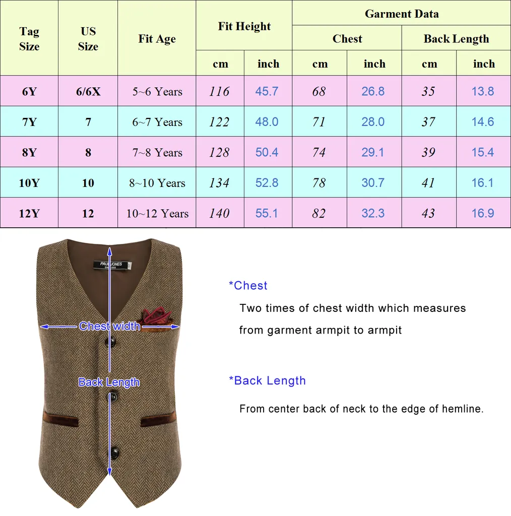 Boys Herringbone Tweed Suit Vest British Dress Waistcoat Wool Blend