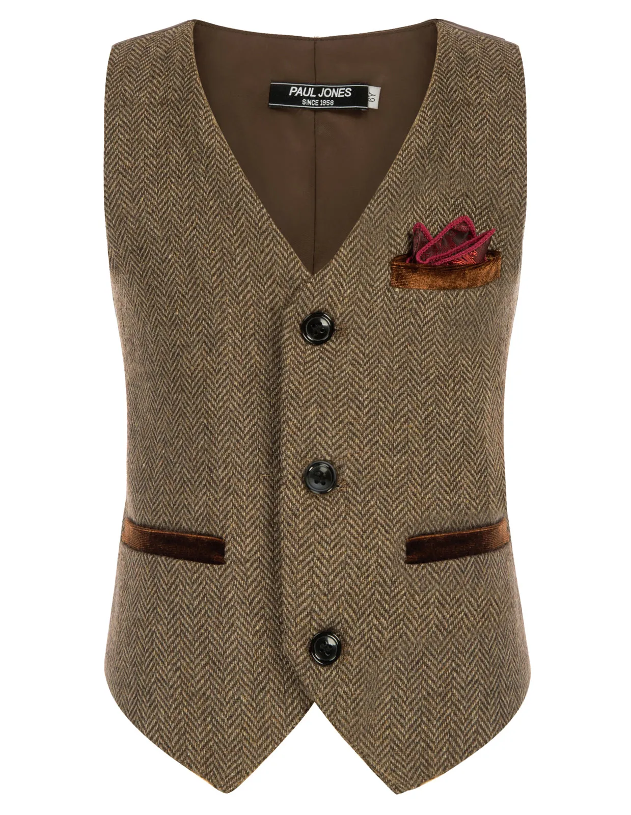 Boys Herringbone Tweed Suit Vest British Dress Waistcoat Wool Blend