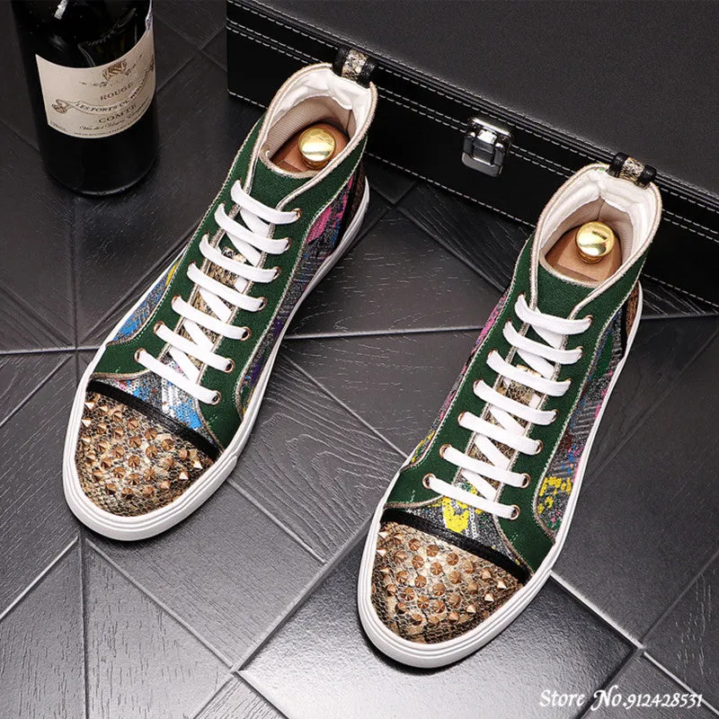 Breathable Thorn Decorated Split Leather Sneakers