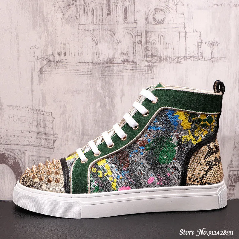 Breathable Thorn Decorated Split Leather Sneakers