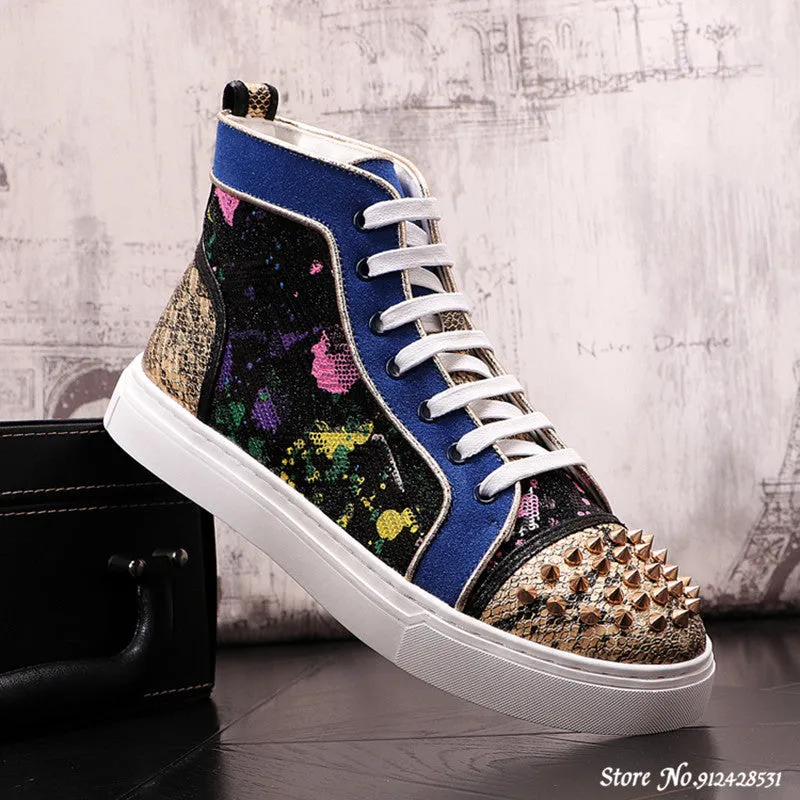 Breathable Thorn Decorated Split Leather Sneakers